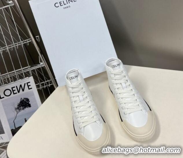 Low Price Celine AS-02 Mid Lace-up Alan Sneakers with Triomphe Patch in Calfskin White 204087