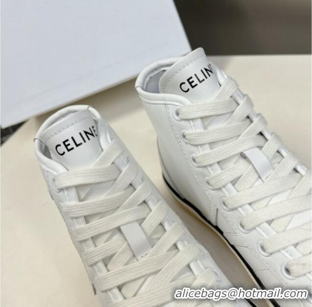 Low Price Celine AS-02 Mid Lace-up Alan Sneakers with Triomphe Patch in Calfskin White 204087