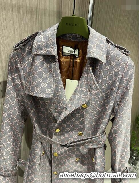 New Style Gucci GG Trench Coat G110928 Pink/Grey 2023