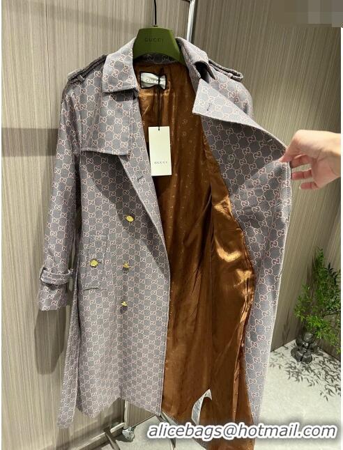 New Style Gucci GG Trench Coat G110928 Pink/Grey 2023