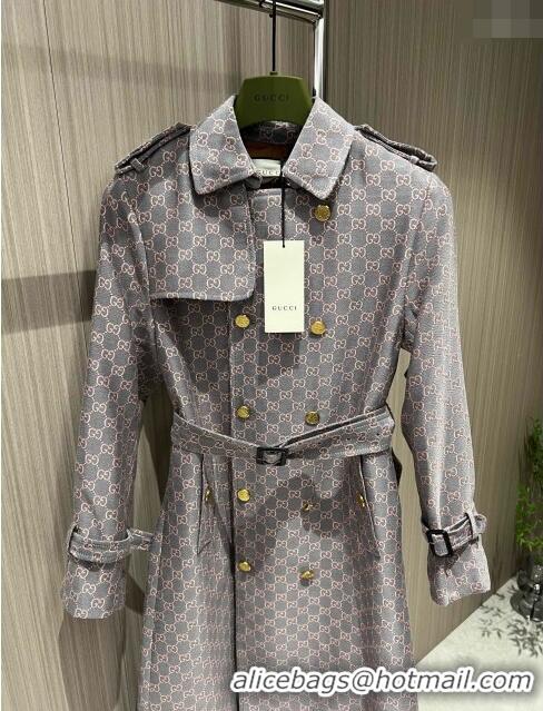 New Style Gucci GG Trench Coat G110928 Pink/Grey 2023