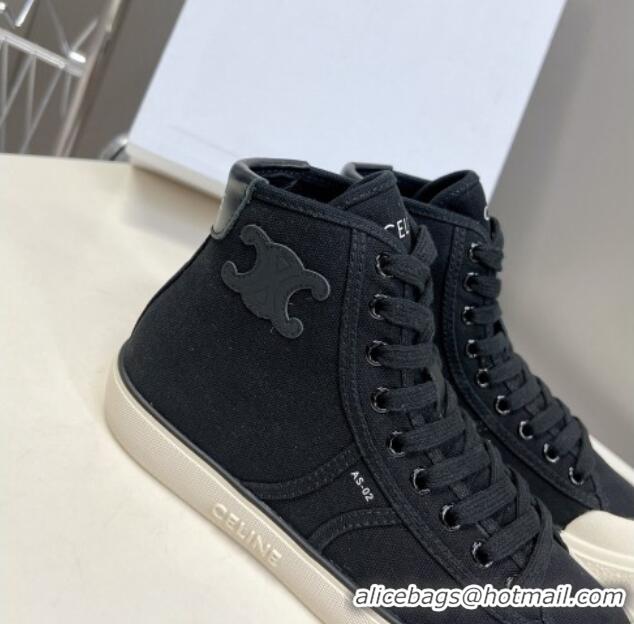 Good Quality Celine AS-02 Mid Lace-up Alan Sneakers with Triomphe Patch in Canvas Black 204088