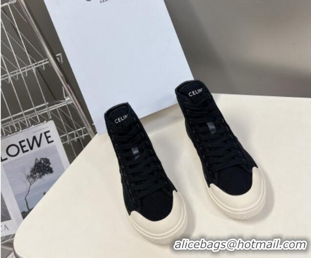 Good Quality Celine AS-02 Mid Lace-up Alan Sneakers with Triomphe Patch in Canvas Black 204088