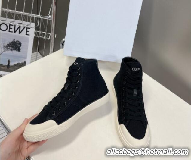 Good Quality Celine AS-02 Mid Lace-up Alan Sneakers with Triomphe Patch in Canvas Black 204088