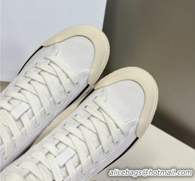 Classic Hot Celine AS-02 Mid Lace-up Alan Sneakers with Triomphe Patch in Canvas White 204089