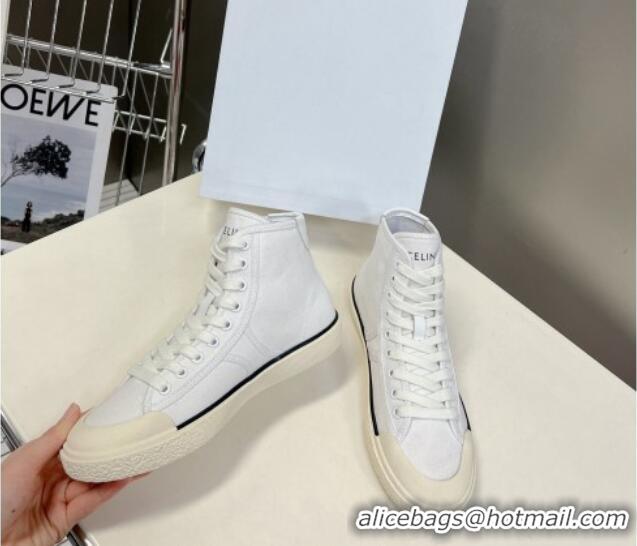 Classic Hot Celine AS-02 Mid Lace-up Alan Sneakers with Triomphe Patch in Canvas White 204089