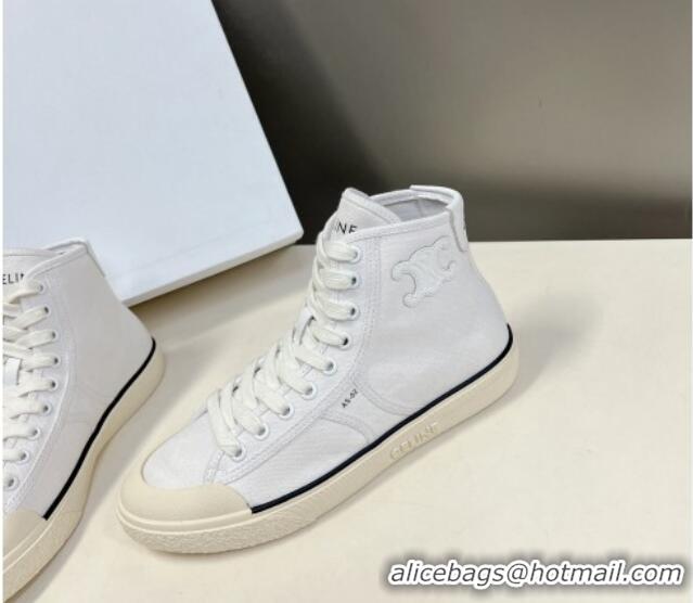 Classic Hot Celine AS-02 Mid Lace-up Alan Sneakers with Triomphe Patch in Canvas White 204089