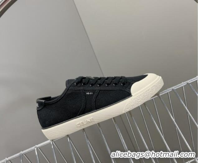 Grade Quality Celine AS-01 Low Lace-up Alan Sneakers with Triomphe Patch in Canvas Black 204090