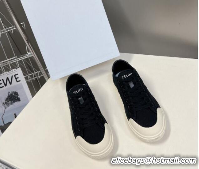 Grade Quality Celine AS-01 Low Lace-up Alan Sneakers with Triomphe Patch in Canvas Black 204090