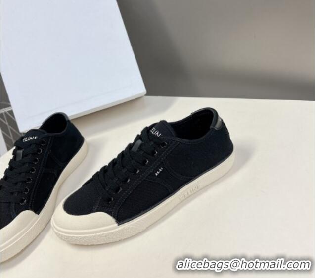 Grade Quality Celine AS-01 Low Lace-up Alan Sneakers with Triomphe Patch in Canvas Black 204090