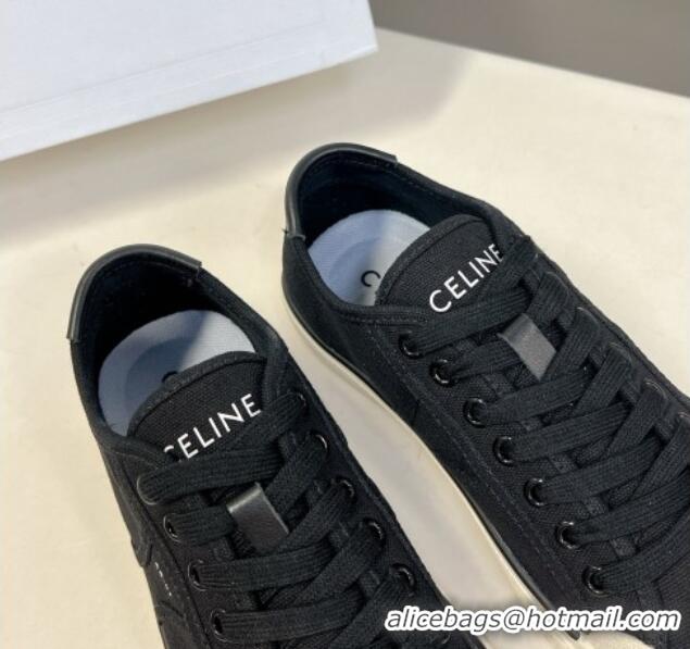 Grade Quality Celine AS-01 Low Lace-up Alan Sneakers with Triomphe Patch in Canvas Black 204090