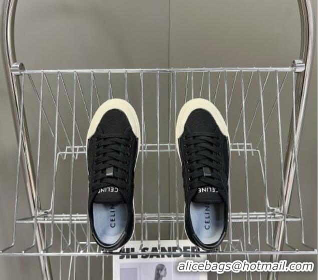 Grade Quality Celine AS-01 Low Lace-up Alan Sneakers with Triomphe Patch in Canvas Black 204090