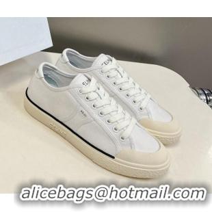 Best Grade Celine AS-01 Low Lace-up Alan Sneakers with Triomphe Patch in Canvas White 204091