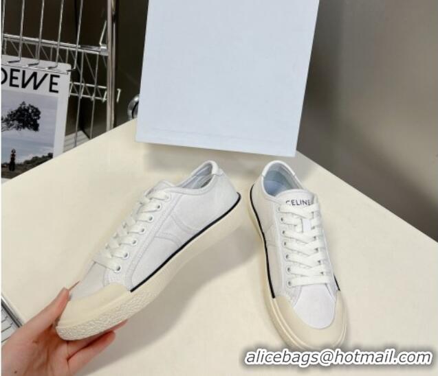 Best Grade Celine AS-01 Low Lace-up Alan Sneakers with Triomphe Patch in Canvas White 204091