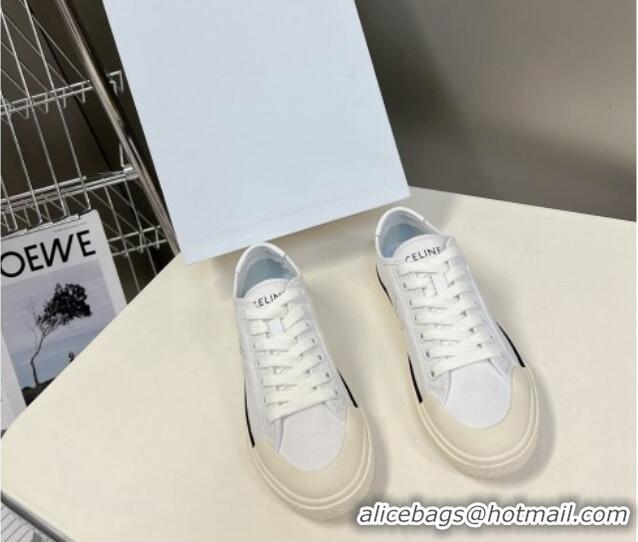 Best Grade Celine AS-01 Low Lace-up Alan Sneakers with Triomphe Patch in Canvas White 204091