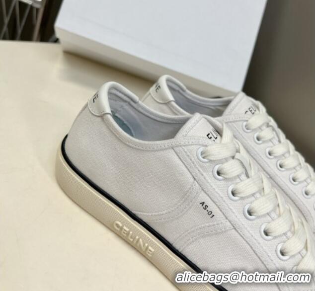 Best Grade Celine AS-01 Low Lace-up Alan Sneakers with Triomphe Patch in Canvas White 204091