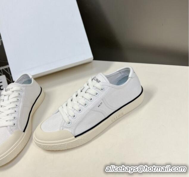 Best Grade Celine AS-01 Low Lace-up Alan Sneakers with Triomphe Patch in Canvas White 204091