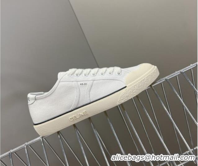 Best Grade Celine AS-01 Low Lace-up Alan Sneakers with Triomphe Patch in Canvas White 204091