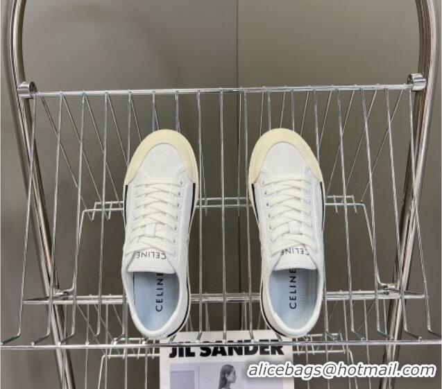 Best Grade Celine AS-01 Low Lace-up Alan Sneakers with Triomphe Patch in Canvas White 204091