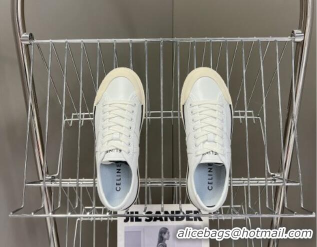 Best Price Celine AS-01 Low Lace-up Alan Sneakers with Triomphe Patch in Calfskin White 204093