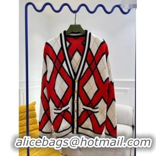 Top Grade Gucci Wool Cardigan G122532 White/Red 2023