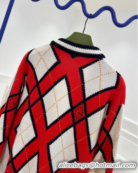 Top Grade Gucci Wool Cardigan G122532 White/Red 2023