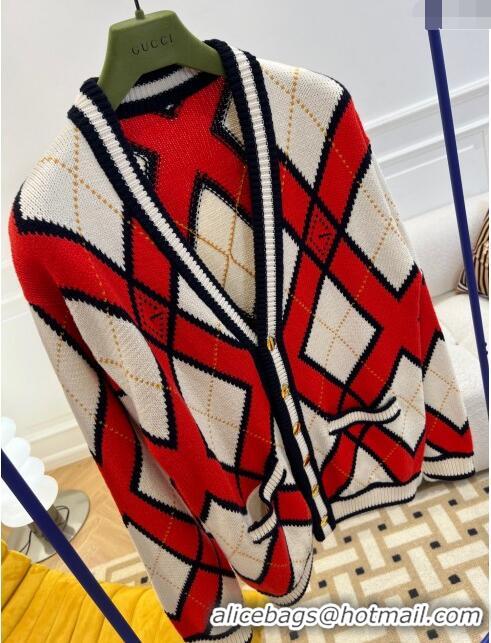 Top Grade Gucci Wool Cardigan G122532 White/Red 2023