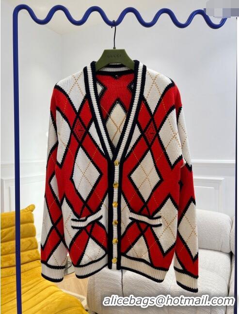 Top Grade Gucci Wool Cardigan G122532 White/Red 2023