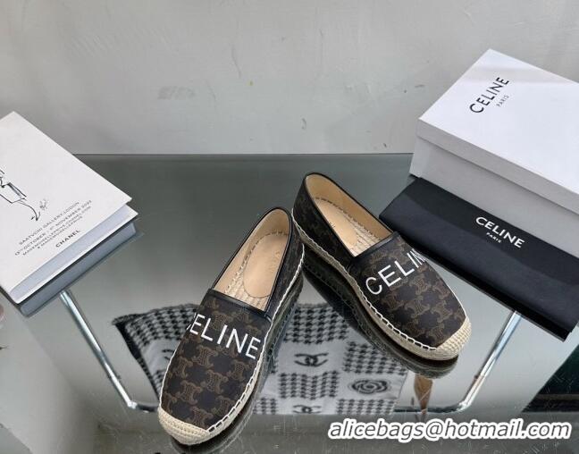 Discount Fashion Celine Flat Espadrilles in Triomphe Canvas with Celine Signature Brown 204092