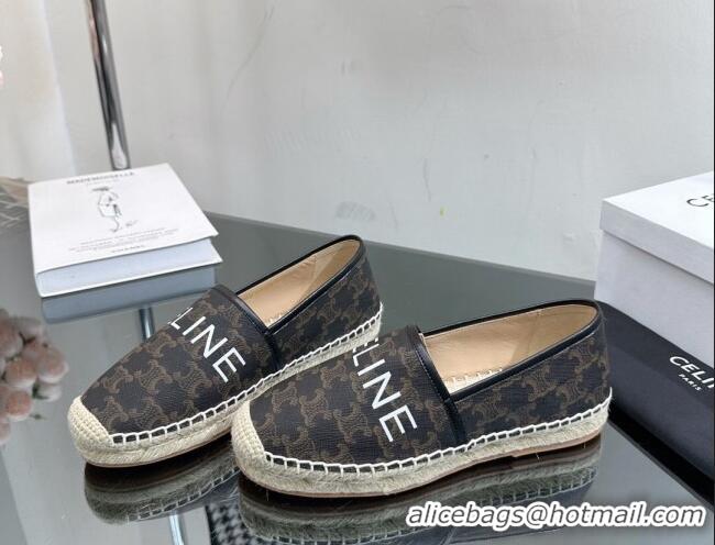 Discount Fashion Celine Flat Espadrilles in Triomphe Canvas with Celine Signature Brown 204092