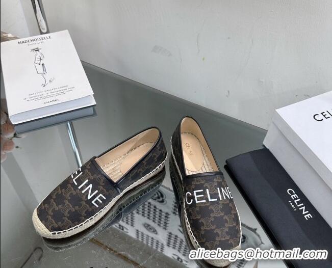 Discount Fashion Celine Flat Espadrilles in Triomphe Canvas with Celine Signature Brown 204092