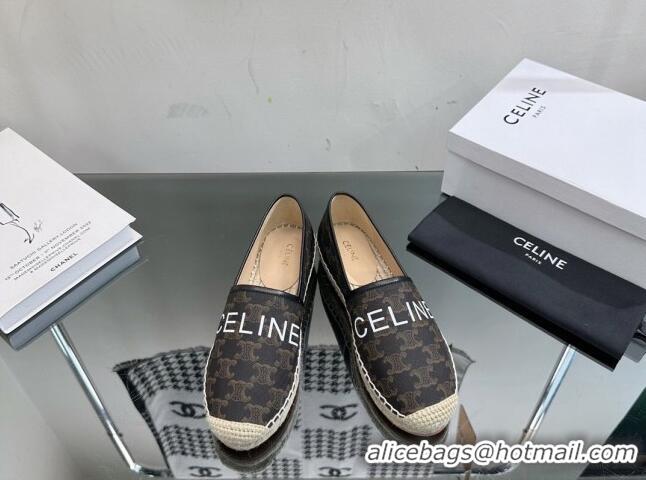 Discount Fashion Celine Flat Espadrilles in Triomphe Canvas with Celine Signature Brown 204092