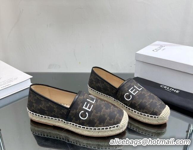 Discount Fashion Celine Flat Espadrilles in Triomphe Canvas with Celine Signature Brown 204092