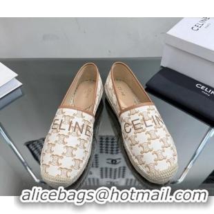 Top Design Celine Flat Espadrilles in Triomphe Canvas with Celine Signature White 204093