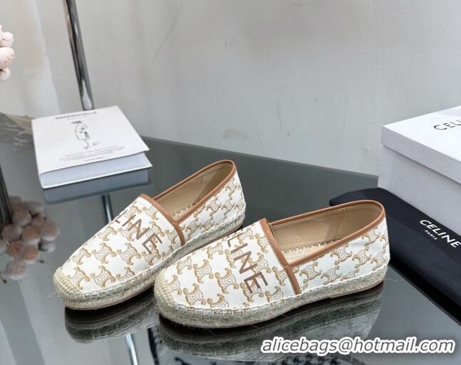 Top Design Celine Flat Espadrilles in Triomphe Canvas with Celine Signature White 204093