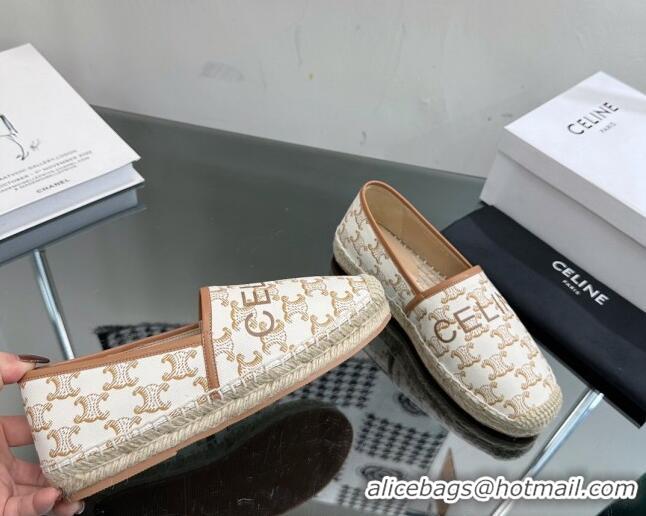 Top Design Celine Flat Espadrilles in Triomphe Canvas with Celine Signature White 204093