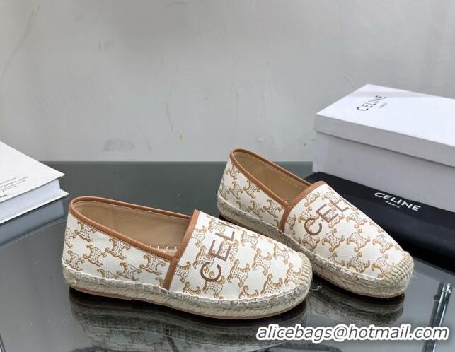 Top Design Celine Flat Espadrilles in Triomphe Canvas with Celine Signature White 204093