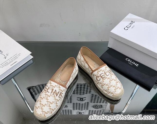 Top Design Celine Flat Espadrilles in Triomphe Canvas with Celine Signature White 204093