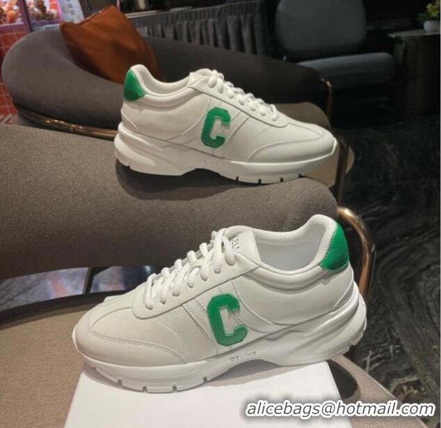 Good Product Celine Runner CR-02 Low Lace-up Sneakers in Calfskin White/Green 1218103