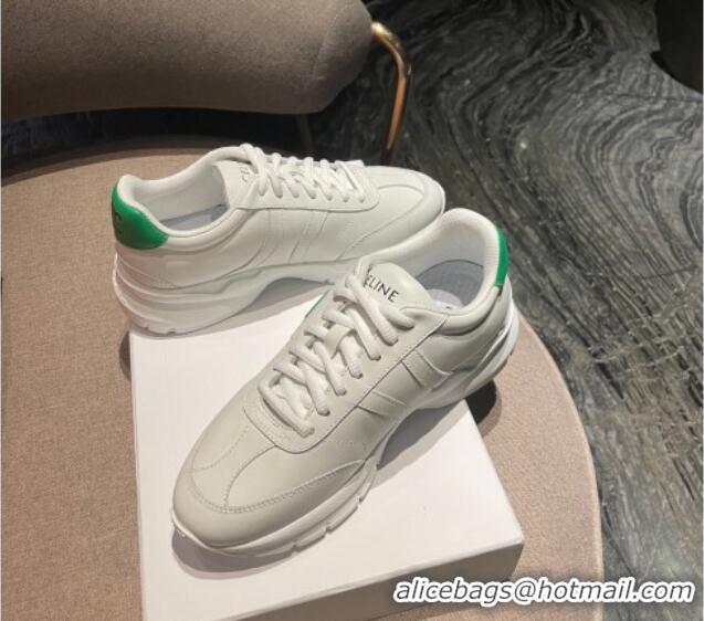 Good Product Celine Runner CR-02 Low Lace-up Sneakers in Calfskin White/Green 1218103