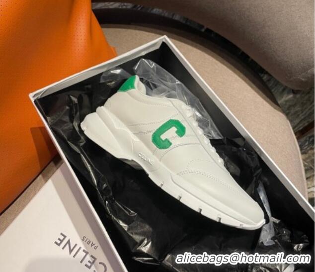 Good Product Celine Runner CR-02 Low Lace-up Sneakers in Calfskin White/Green 1218103