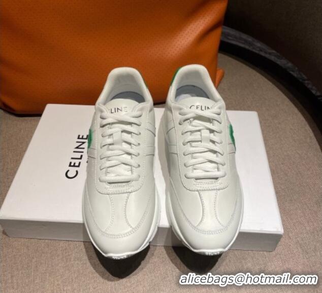 Good Product Celine Runner CR-02 Low Lace-up Sneakers in Calfskin White/Green 1218103