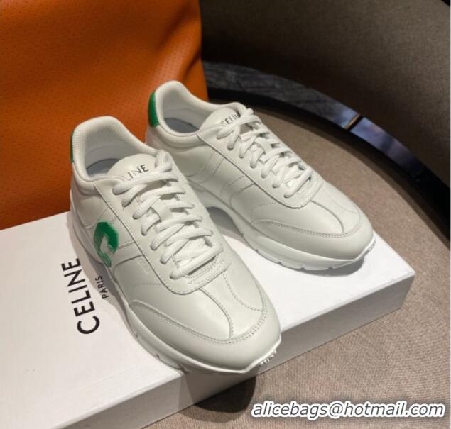 Good Product Celine Runner CR-02 Low Lace-up Sneakers in Calfskin White/Green 1218103