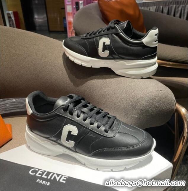 Most Popular Celine Runner CR-02 Low Lace-up Sneakers in Calfskin Black1/White 1218104