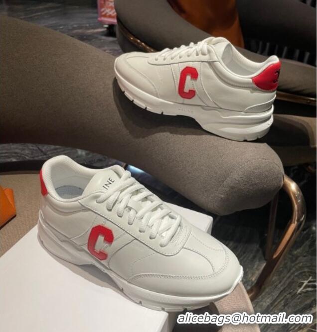 Low Cost Celine Runner CR-02 Low Lace-up Sneakers in Calfskin White/Red 1218106