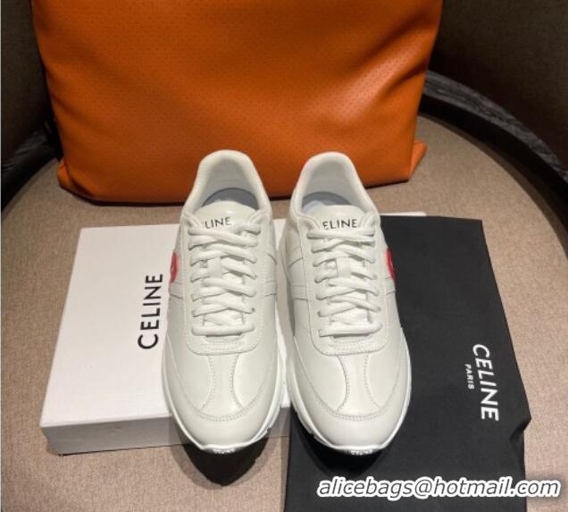 Low Cost Celine Runner CR-02 Low Lace-up Sneakers in Calfskin White/Red 1218106