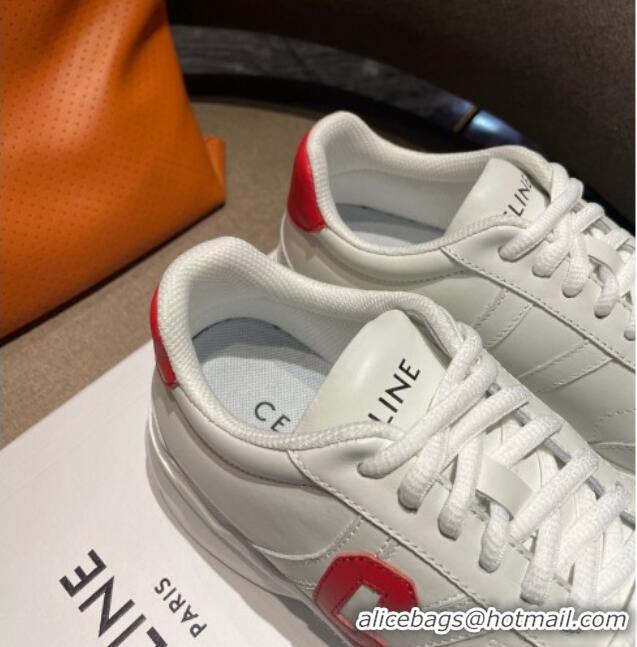 Low Cost Celine Runner CR-02 Low Lace-up Sneakers in Calfskin White/Red 1218106