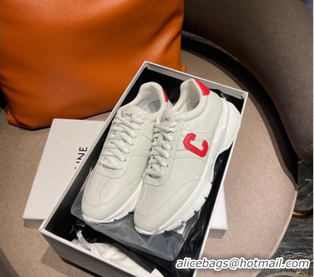 Low Cost Celine Runner CR-02 Low Lace-up Sneakers in Calfskin White/Red 1218106