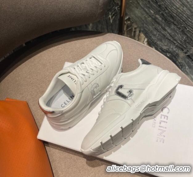 Top Grade Celine Runner CR-02 Low Lace-up Sneakers in Calfskin White/Silver 1218107