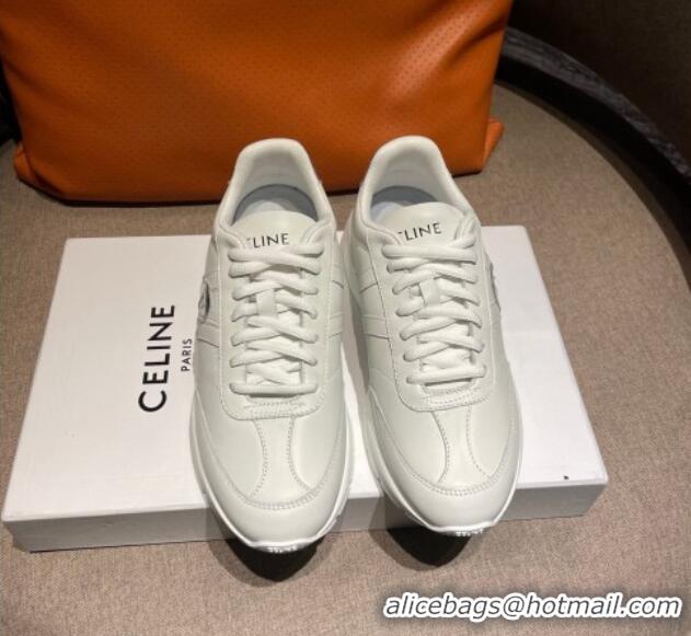 Top Grade Celine Runner CR-02 Low Lace-up Sneakers in Calfskin White/Silver 1218107